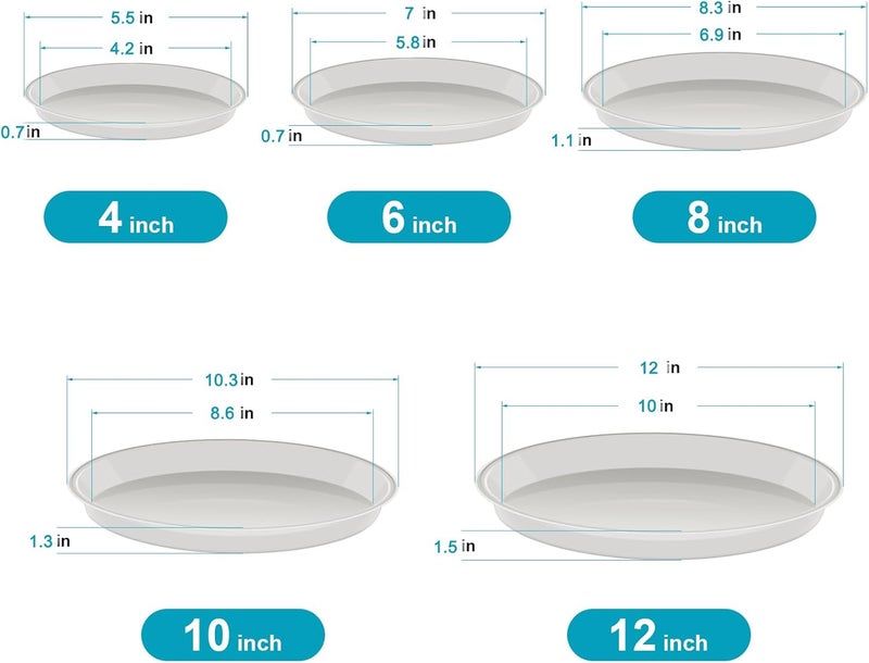 VUWEZ 6 Pack Plant Saucer Tray, 4 6 8 10 12 15 16 18 20 inch Plant Saucers for Indoors, Durable Plastic Flower Planter Plant Water Drip Trays Round, Pot Saucers, Plant Trays for Pots (6", Black) - Image 2